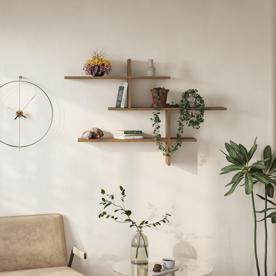image 1 of Decortie Leo Wall Shelf 123x22x81cm Dark Oak Effect