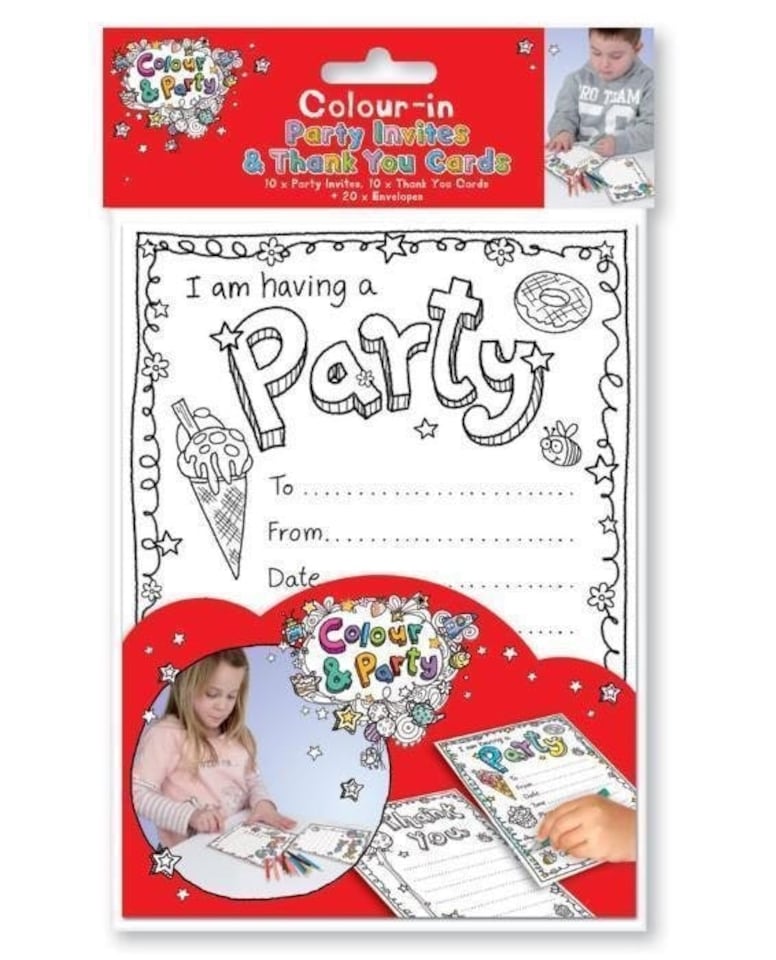 image 1 of Pack of 10 Colour-in Invite+thank You Cards