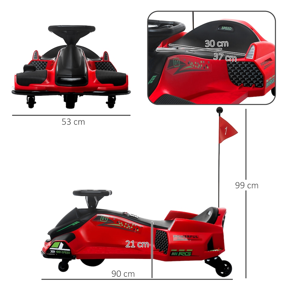 image 1 of HOMCOM 12V Electric Go Kart for Kids with Music, LED Lights, Red