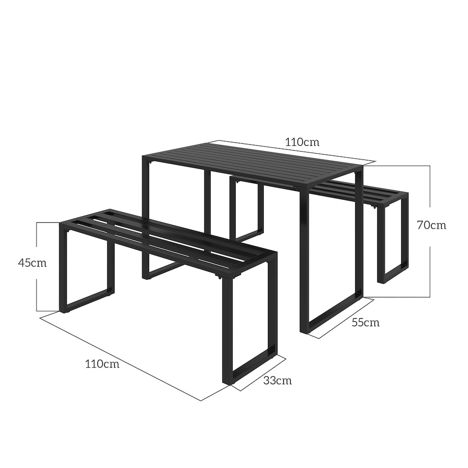 image 1 of Outsunny 3 Pieces Outdoor Dining Set Metal Picnic Table Bench Patio Garden