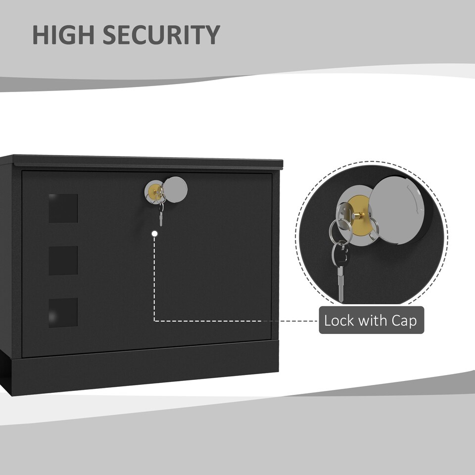 image 1 of HOMCOM Wall Mounted Letter Box, Weatherproof Post Box for Outside, Modern Mailbox with 2 Keys and Viewing Windows, Easy to Install, 36.5x11.5x29cm, Black | Black