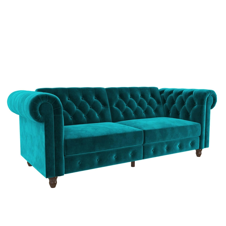image 1 of Felix chesterfield sofa bed in velvet teal | Green | TEAL | Two Seater