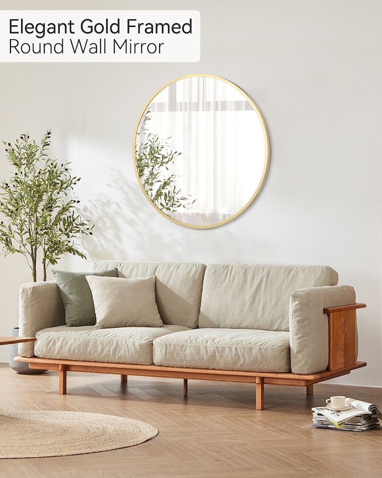 image 1 of London Boutique Gold Round Wall Mirror Bathroom Framed Mirror 45 cm