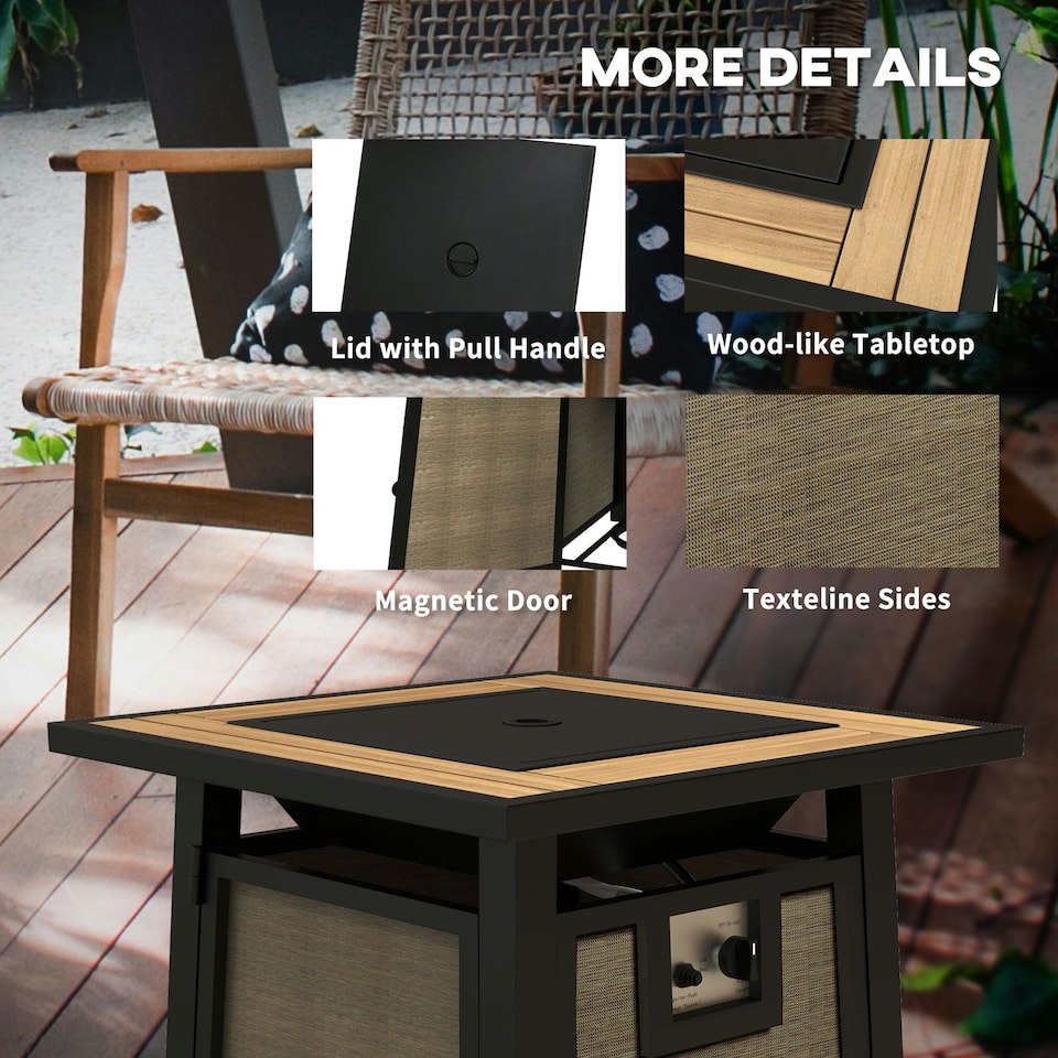 image 1 of Outsunny Gas Fire Pit Table with 50,000 BTU Burner, Cover, Glass Beads, Brown