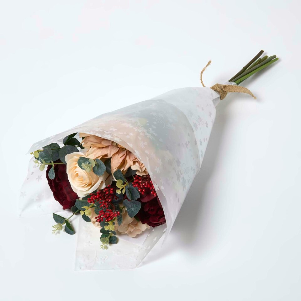 image 1 of Homescapes Artificial Burgundy Roses and Dahlias Bouquet, 67 cm