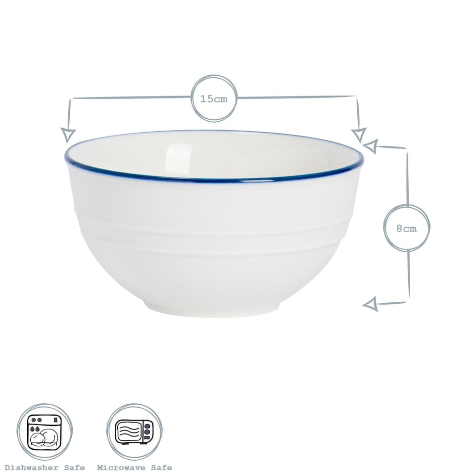 image 1 of Nicola Spring White Farmhouse Cereal Bowls - 15cm - Pack of 6 | White | White
