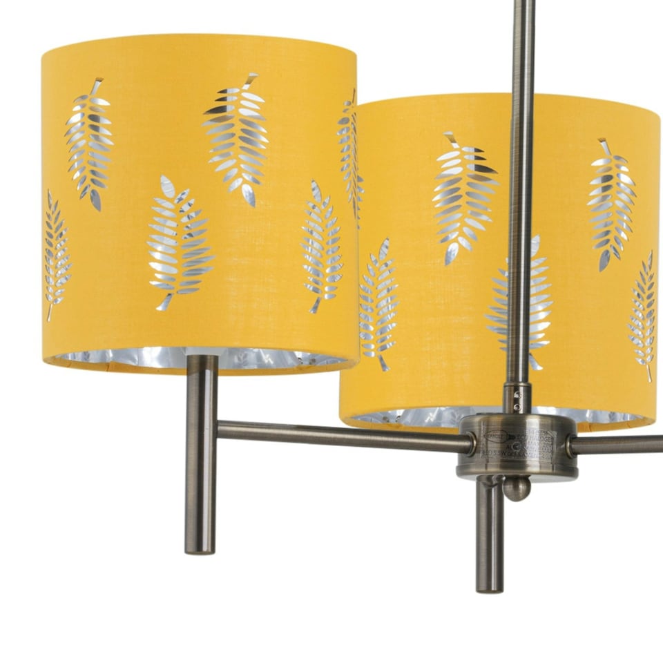 image 1 of Brea - Antique Brass 3 Light Fitting with Ochre Fern Shades Bronze | Yellow