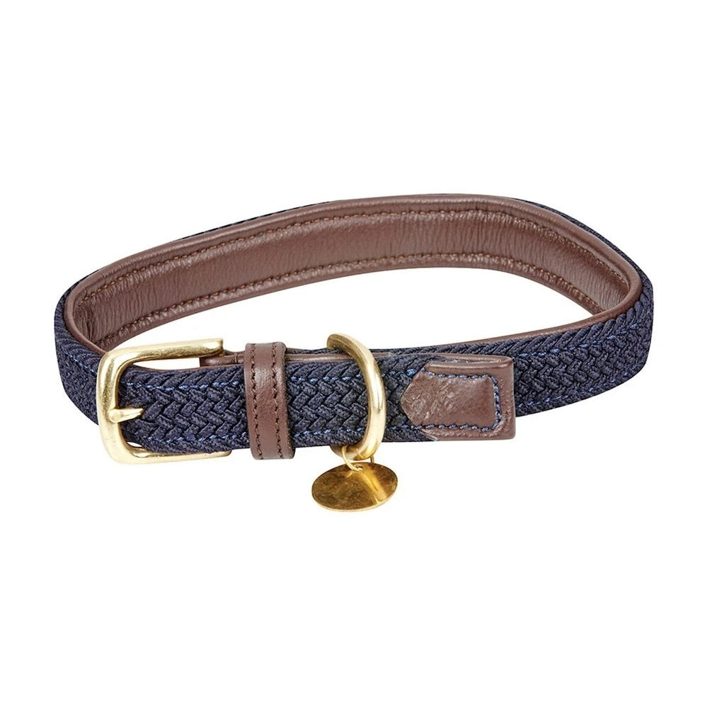 Weatherbeeta Plaited Leather Dog Collar - Brown/Navy - XXL