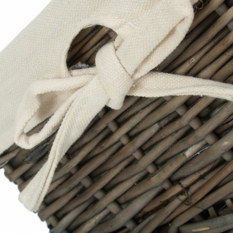 image 1 of Set of 2 Antique Wash Finish Cotton Lined Willow Tray Brown