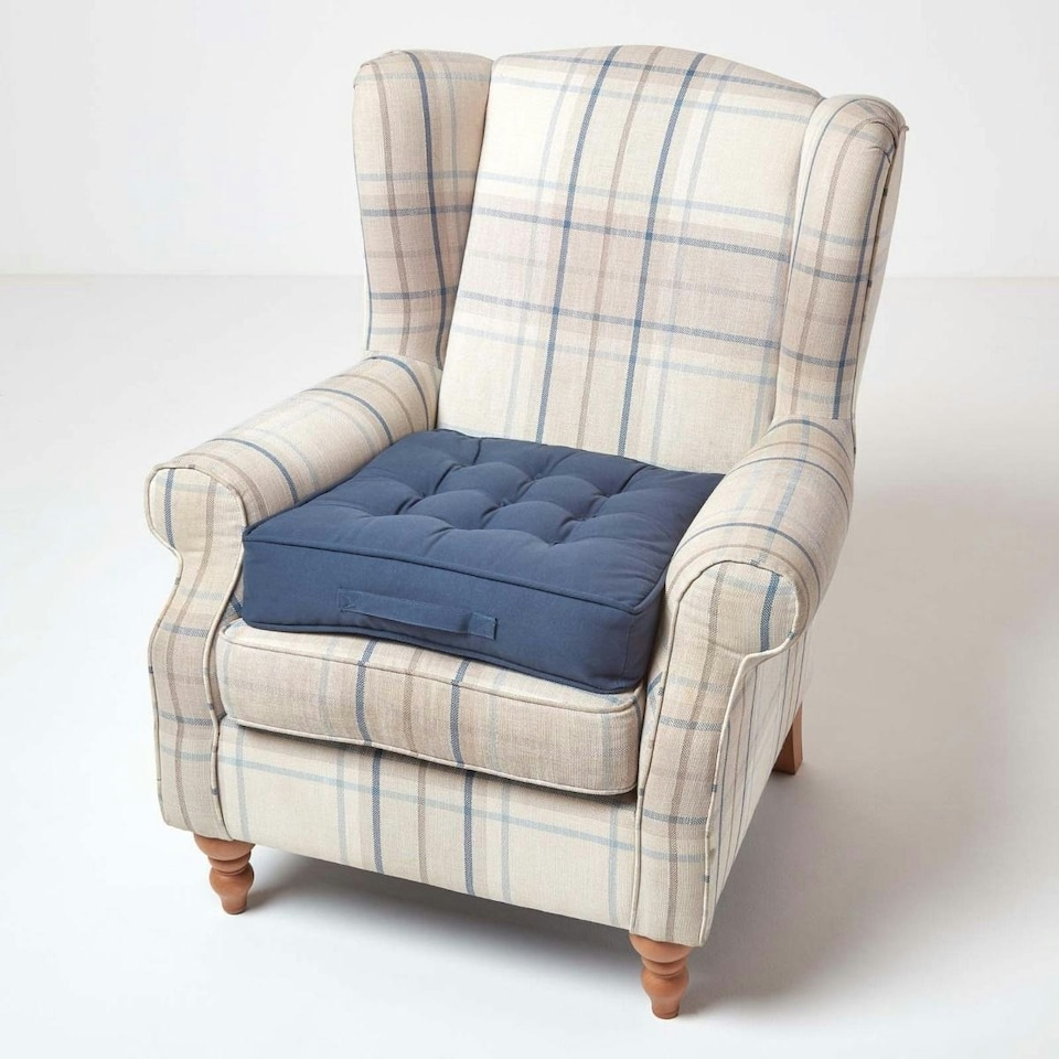 image 1 of Homescapes Navy Blue Cotton Armchair Booster Cushion Blue