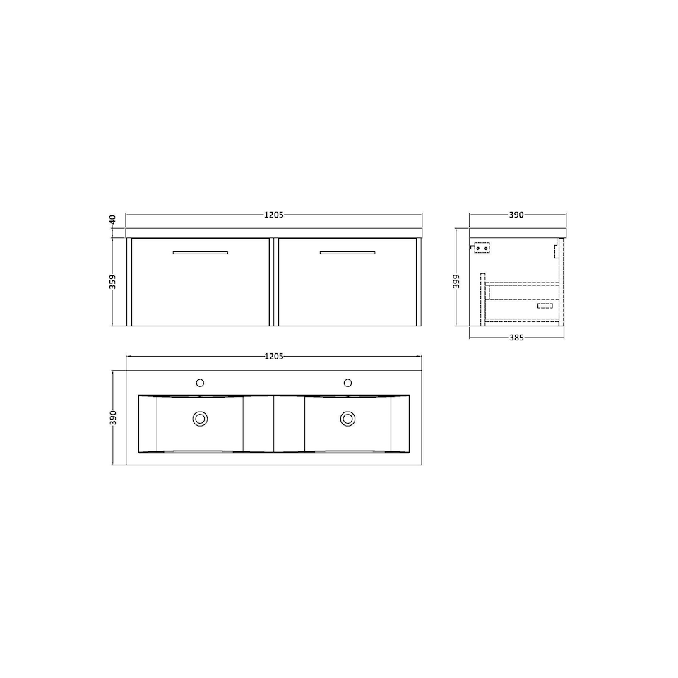 image 1 of Balterley Winshill Contemporary 2 Drawer Wall Hung Vanity Unit with Double Basin, Light Oak, 1200mm