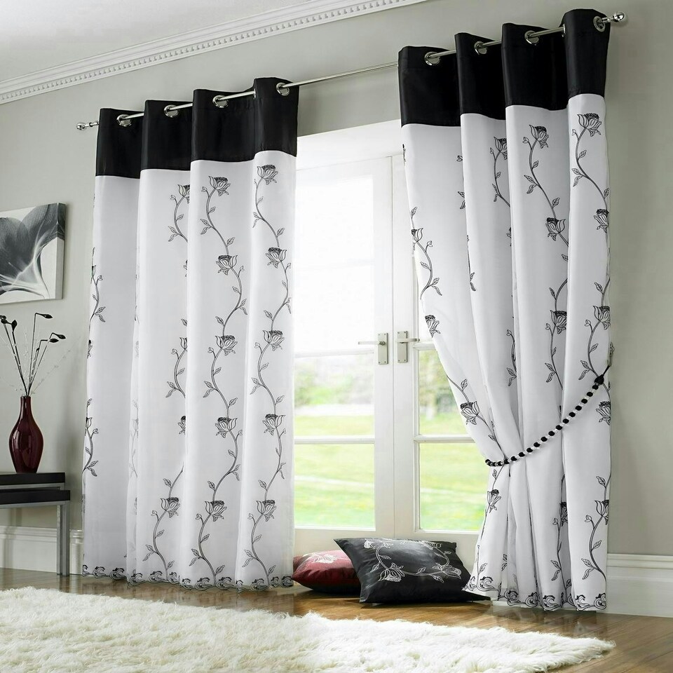 image 1 of Tahiti Eyelet Curtains - Black - 142cm x 183cm