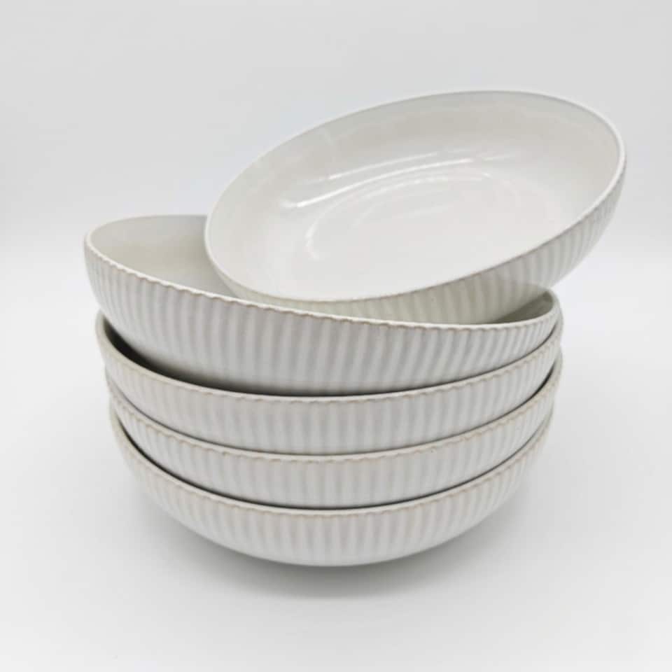 image 1 of Reactive Cream Glaze Dinnerware Pasta Bowl 6pc Set 21.5cm