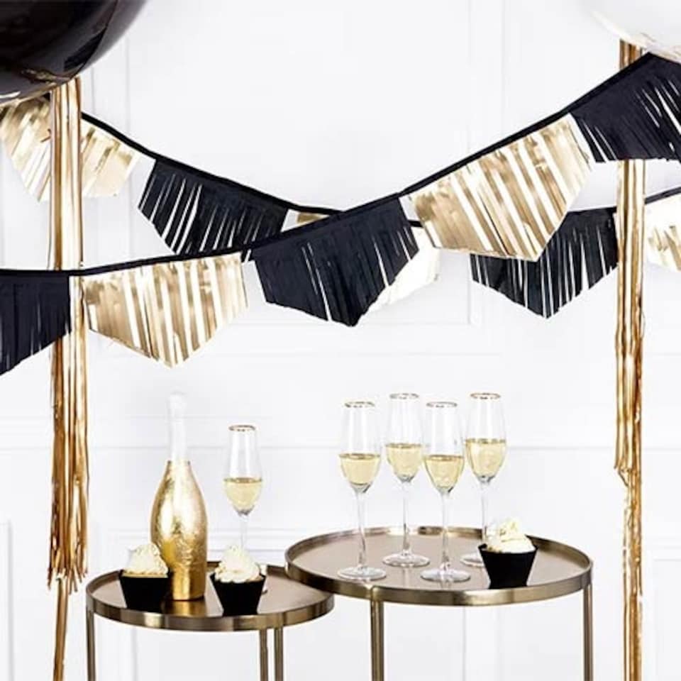 image 1 of Black & Gold Fringe Garland Decoration 300cm
