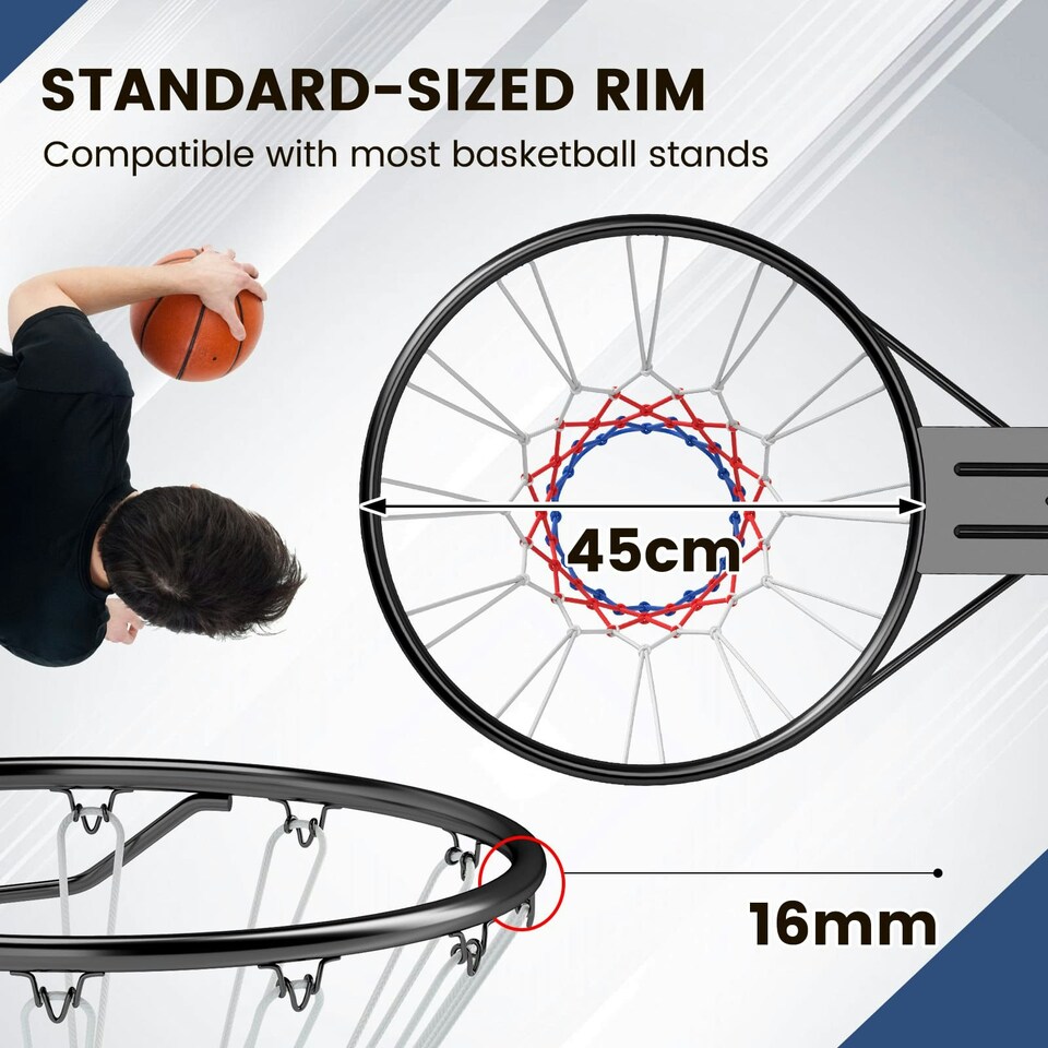 image 1 of COSTWAY Wall Mounted Basketball Rim Goal Replacement Black Black | Standard