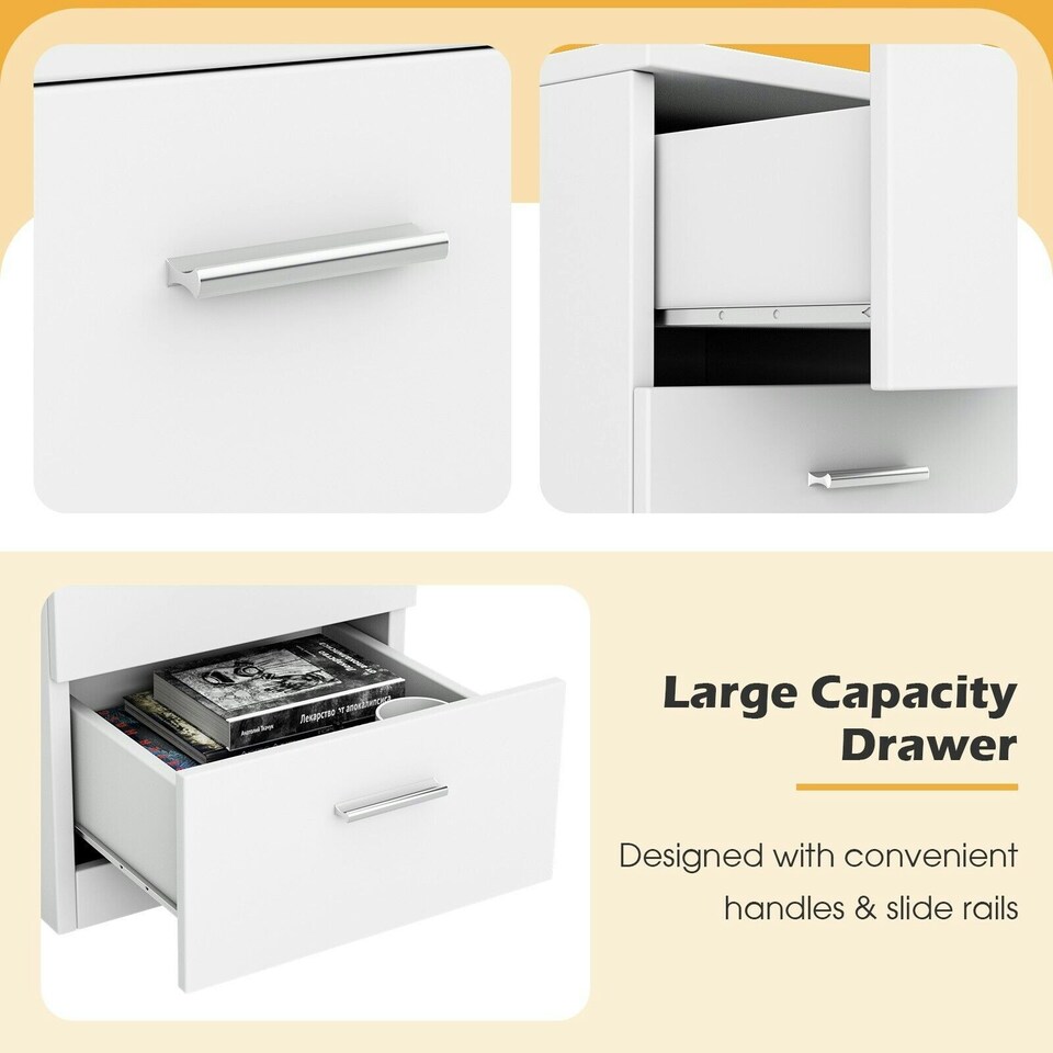 image 1 of COSTWAY Wooden Nightstand w/3 Drawers Space-saving End Table White