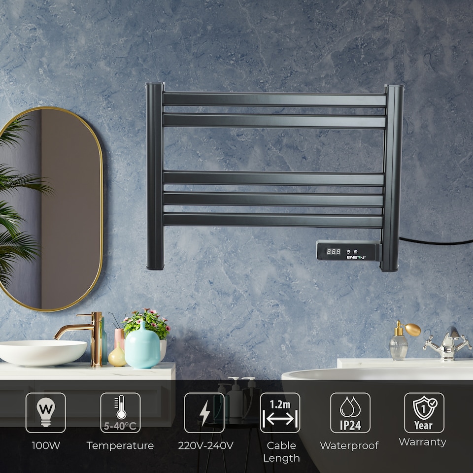 image 1 of Infrared Heating Towel Rail Radiator, Modern Heating Warmer Wall Mounted Ladder for Bathroom ( Black)