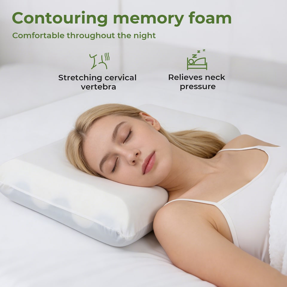 image 1 of Lavio Memory Foam Pillow Contour Orthopedic Neck Support Dual Sided 2 Firmness