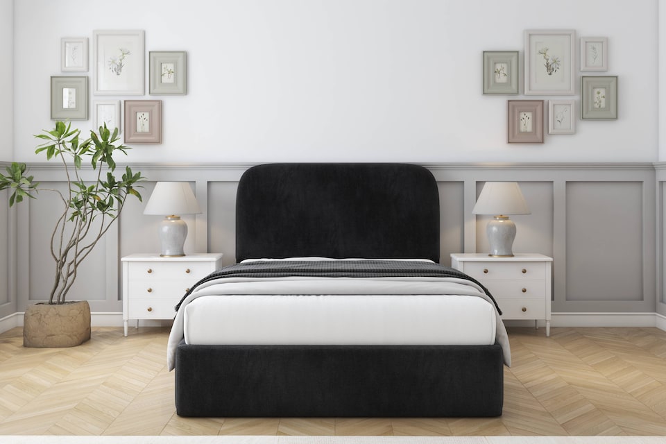 image 1 of Sloomy Belvoir Black Naples Bed Frame With Mattress With 45" Upholstered Headboard 3' Single