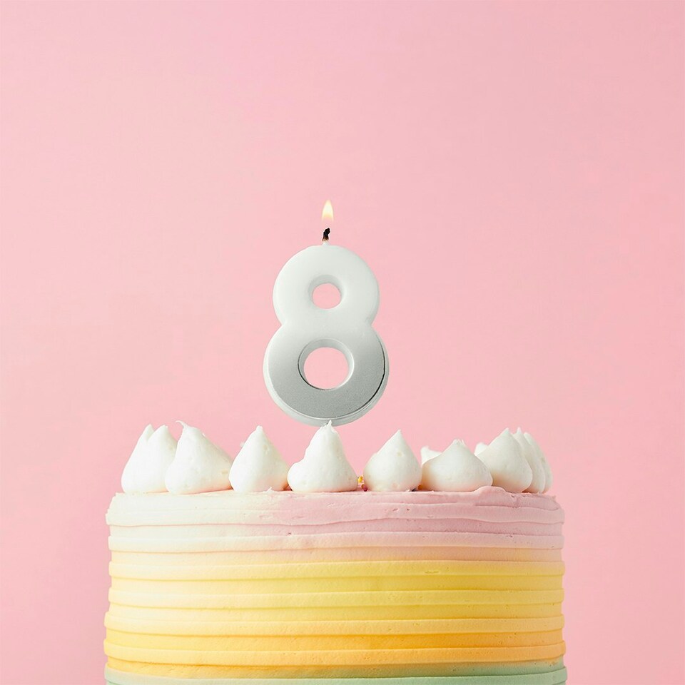 image 1 of Silver Ombre Number '8' Celebration Candle