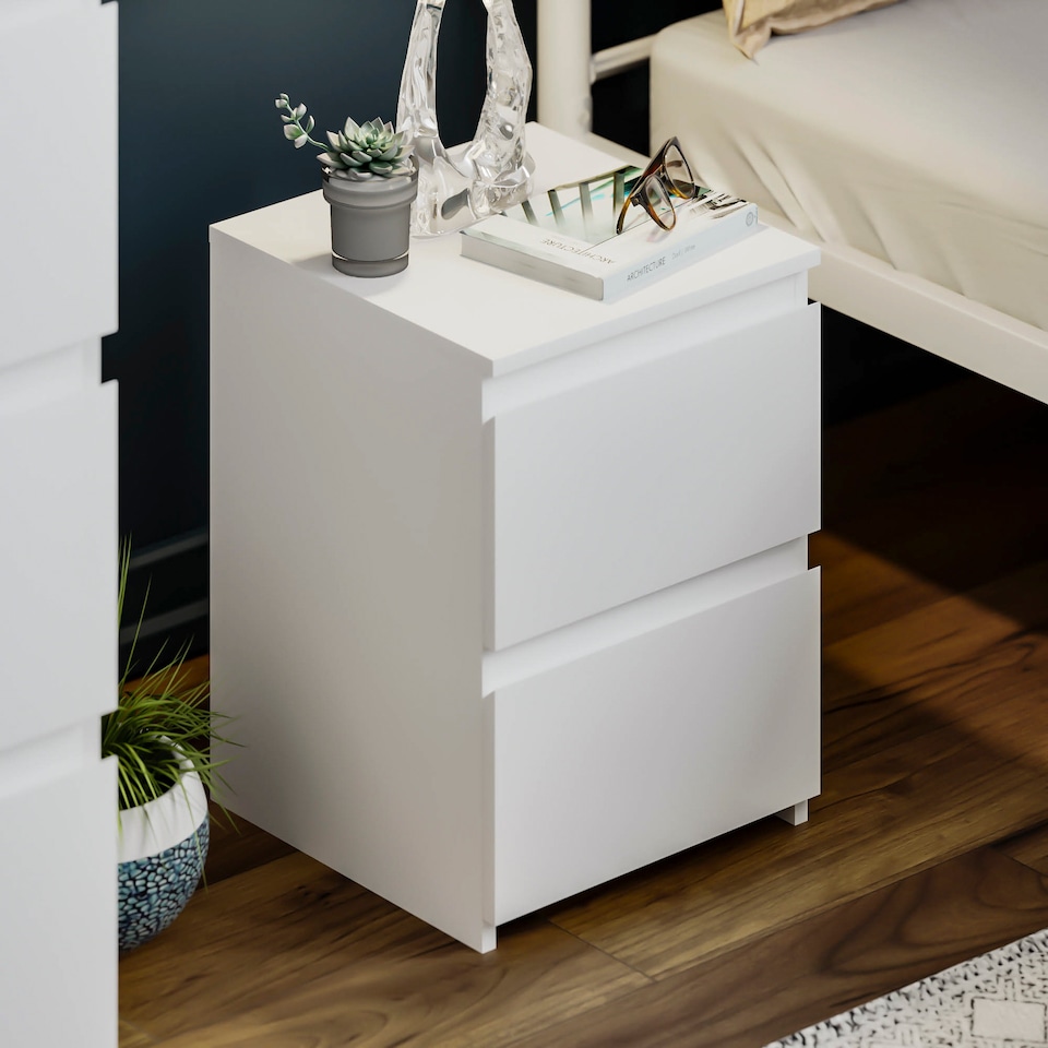 image 1 of Vida Designs Denver 2 Drawer Bedside Chest Cabinet Table Nightstand, White