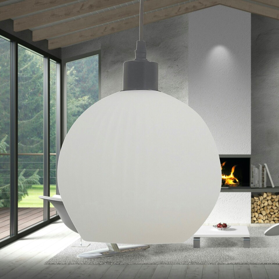 image 1 of First Choice Lighting Set of 2 Betchley White Ribbed Glass Globe with Black Pendant Fittings Black | White