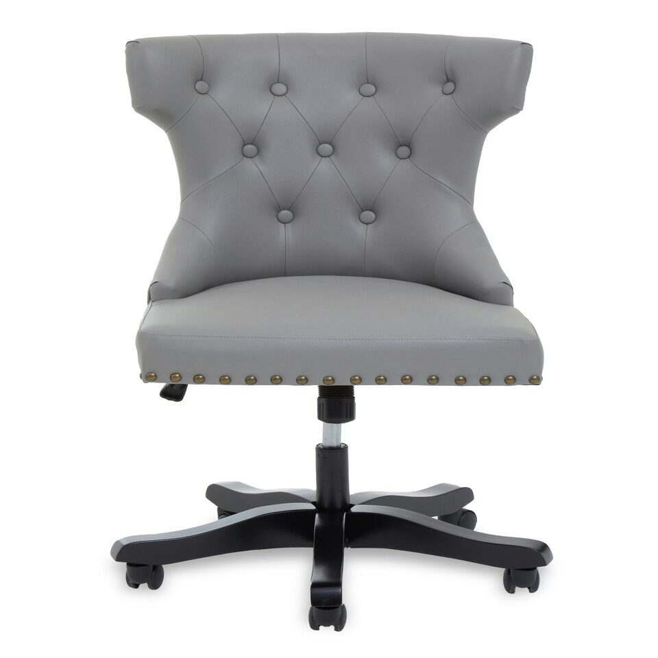 image 1 of Interiors by Premier Grey Leather‑Effect Home Office Chair, Emerald‑Button Tufted Wingback Seat, Height‑Adjustable Swivel Chair Grey