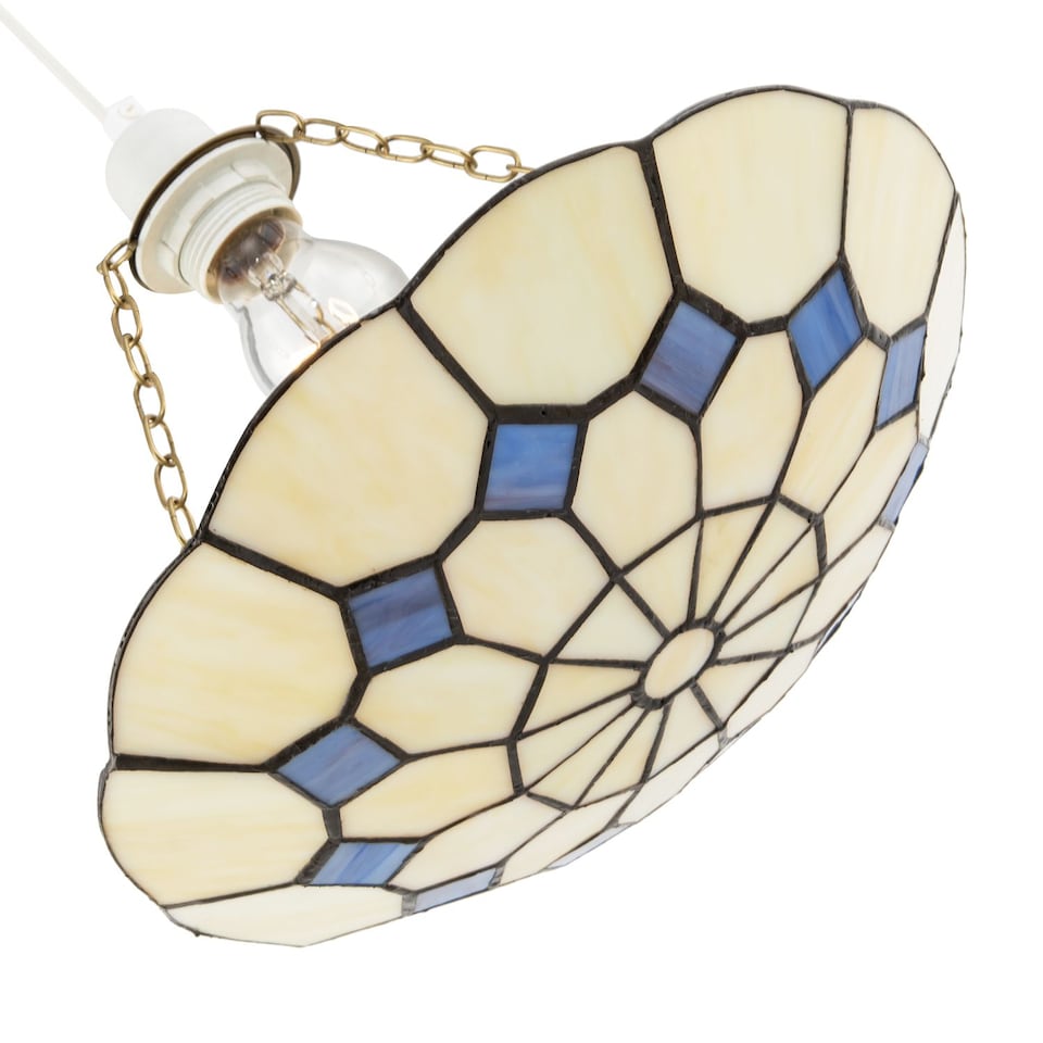 image 1 of Classic Amber Stained Glass Tiffany Pendant Shade with Purple Diamonds
