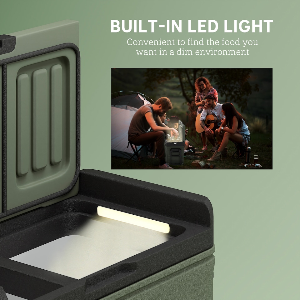 image 1 of Outsunny 33L Car Fridge Freezer Dual Zone, Portable Camping Fridge 12V/24V DC & 100-240V AC, Electric Cool Box -20℃-20℃ with Wheels and LED Light, for Travel, RV, Road Trip, Picnic [Energy Class E]