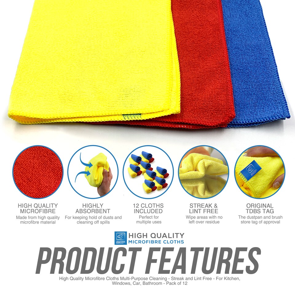 image 1 of Multipurpose Microfibre Cleaning Cloth 40cm x 40cm Super Soft Washable and Lint Free - Pack of 24