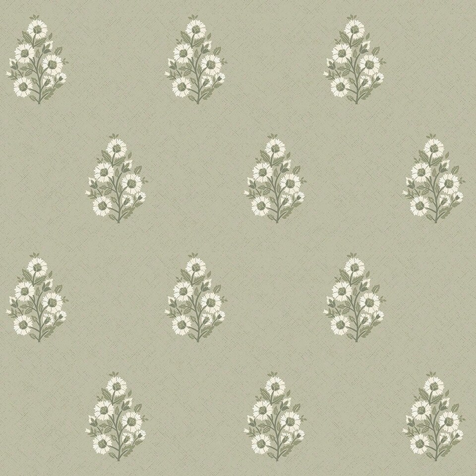 image 1 of Posy Wallpaper in Cream on Organic Green Multi