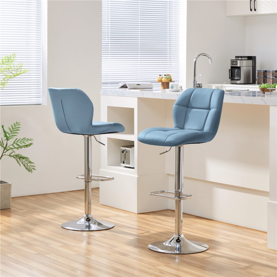 image 1 of Yaheetech Set of 2 Modern Faux Leather Swivel Bar Chair-Blue