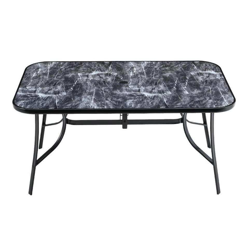 image 1 of Living and Home 1.5m Outdoor Tempered Glass Marble Rectangular Coffee Table | Black