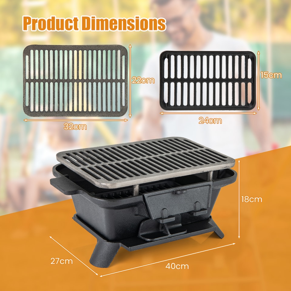 image 1 of COSTWAY 100% Cast Iron Hibachi Grill Portable Charcoal Grill