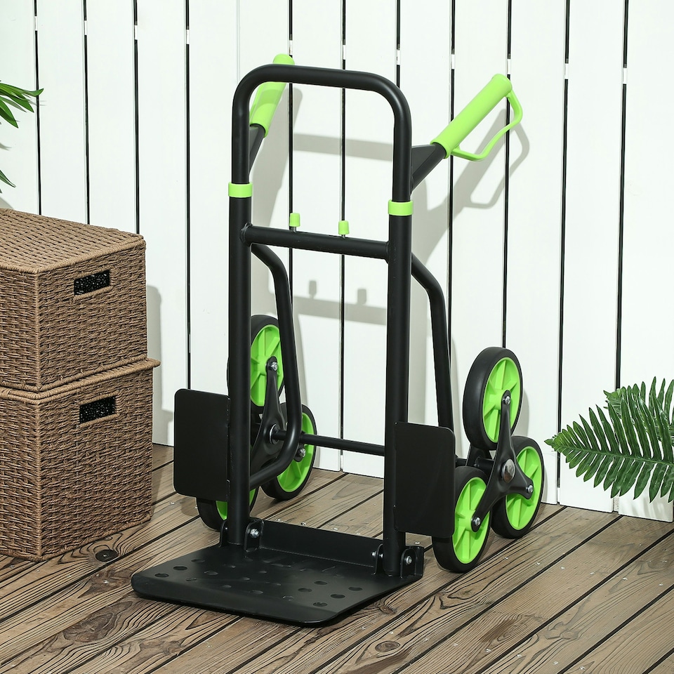 image 1 of DURHAND Trolley Hand Trucks 6-Wheels Foldable Load Cart Steel, Orange