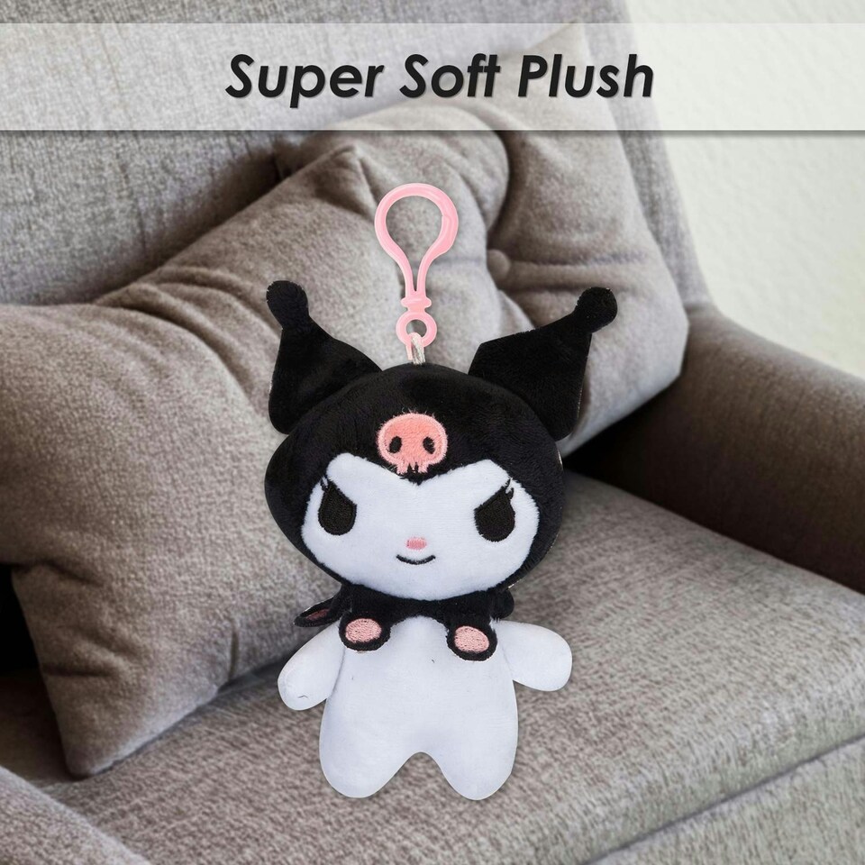 image 1 of Hello Kitty Soft Toy Kuromi Clip On Cute Plush Huggable Cuddly 12cm Black