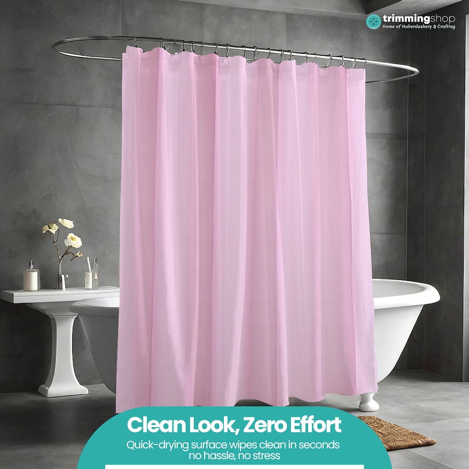 image 1 of PEVA Plain Mould & Mildew Resistant Shower Curtain with 12 Hooks - 180x180cm