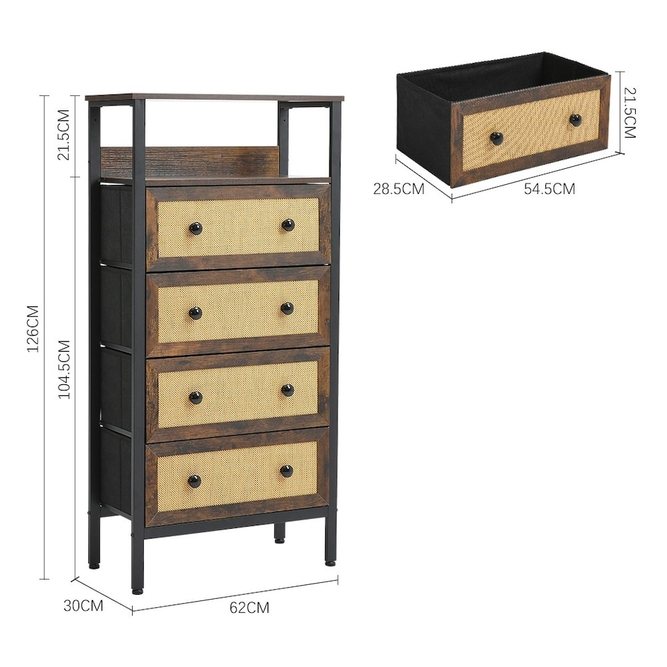 image 1 of Living and Home 4-Drawer Rustic Rattan Storage Cabinet with Shelf