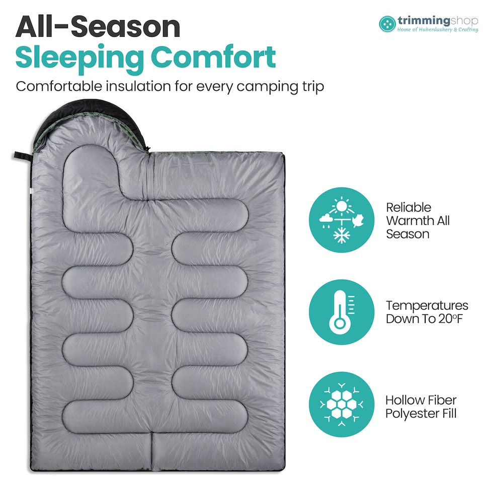 image 1 of 420GSM Hooded Sleeping Bag, Straight Design Waterproof Gear - Green & Black