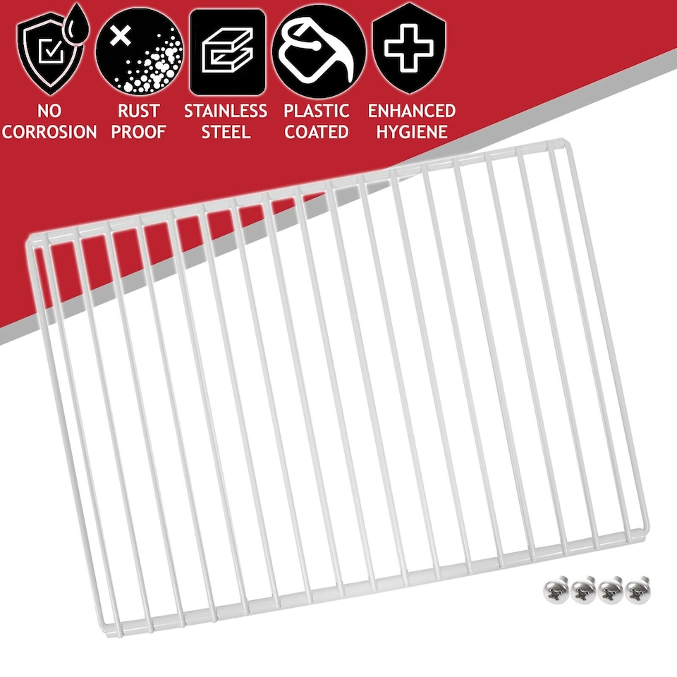 image 1 of SPARES2GO Fridge Shelf for Cookology Freezer Adjustable White Extendable Arms 425mm - 670mm x 320mm White | 425-670mm x 320