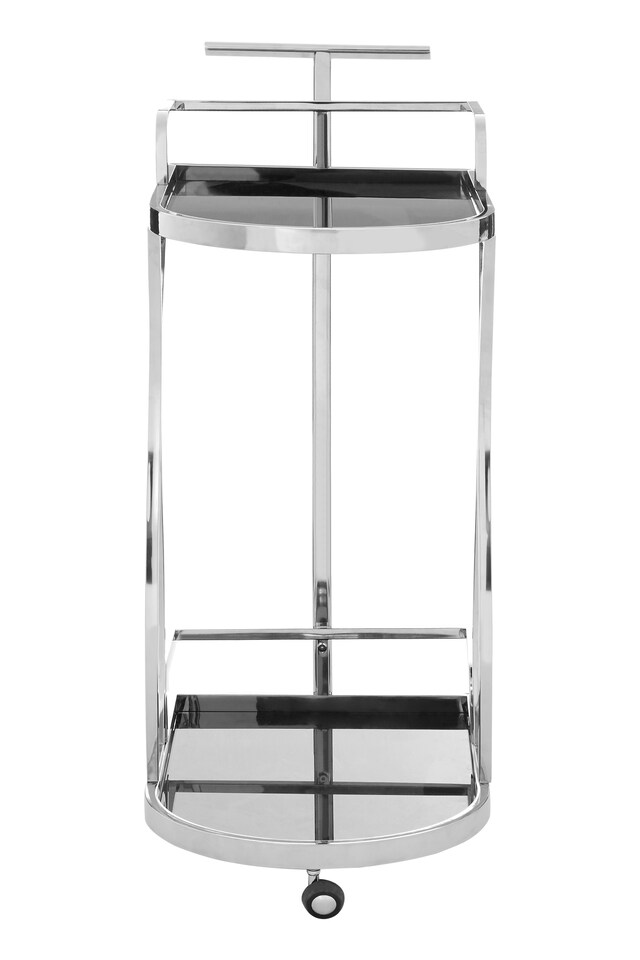 image 1 of Orsina  Durable 2 Tier Silver Wavy Design Trolley, Elegant Drinks Trolley, Steel Constructed Island Trolley