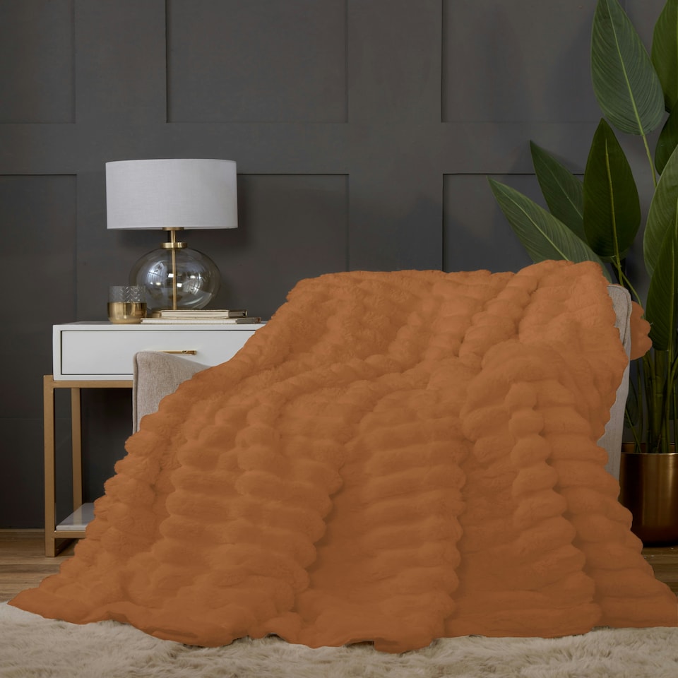image 1 of Rabbit Faux Fur Blanket/Throw | Orange | Burnt Orange | One Size | 1