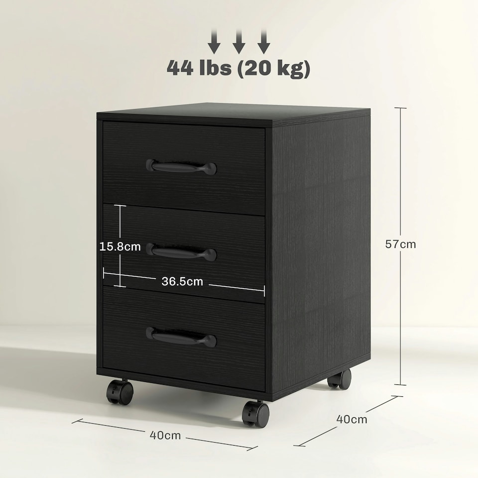 image 1 of HOMCOM File Cabinet with 3 Drawers, Under Desk Mobile Filing Cabinet Black