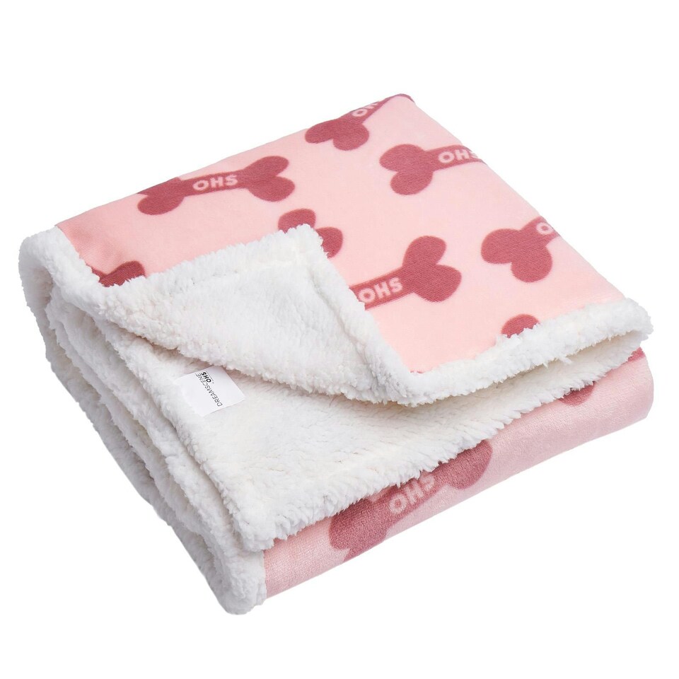 OHS Bone Print Pet Sherpa Fleece Fluffy Blanket, 75x110cm Blush Pink