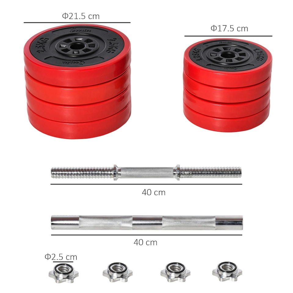 image 1 of HOMCOM 20KGS Dumbbell & Barbell Adjustable Ergonomic Set Exercise in Home Gym Red | Black | Standard