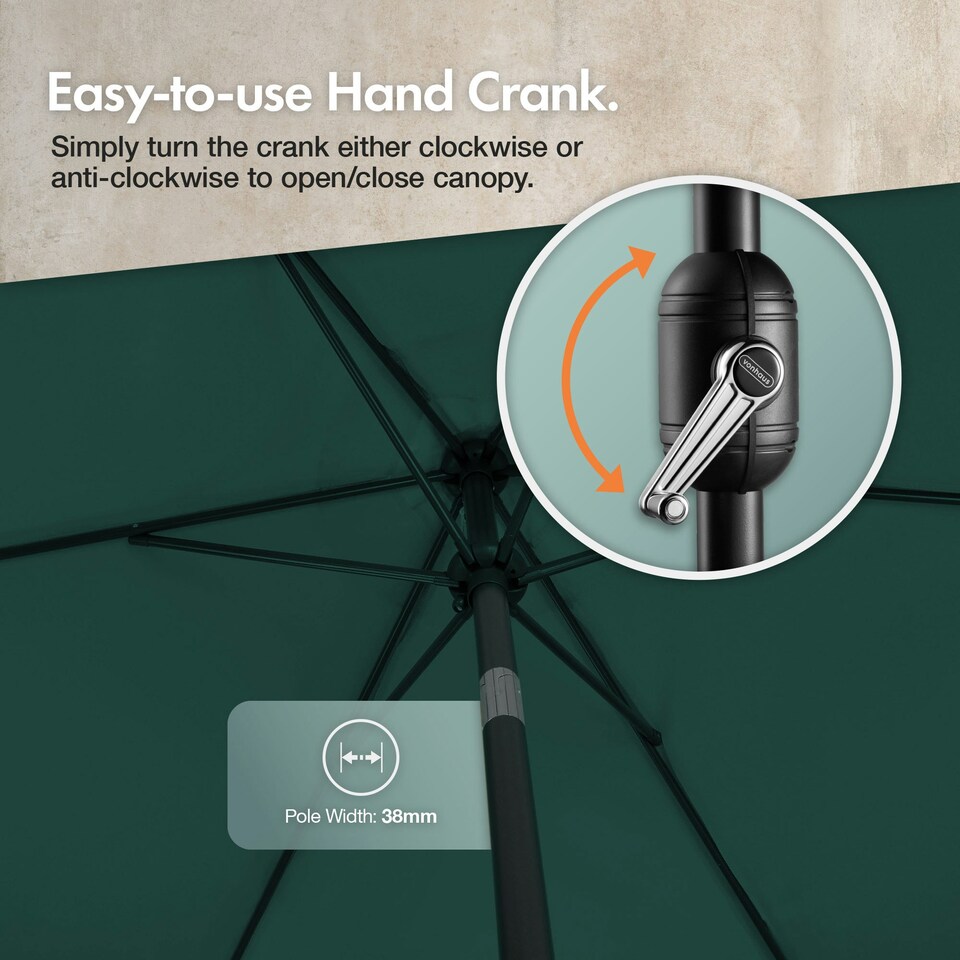 image 1 of VonHaus Steel Parasol Dark Green 2.7m & Base Set (12kg) Green | Black