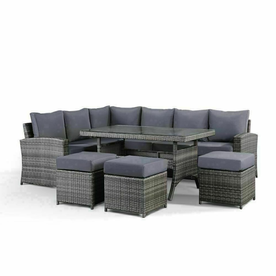 image 1 of Furniture One Rattan Effect Grey 9 Seater Table and Chair Dining Sofa Set Patio Outdoor Sofa
