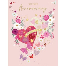Words 'n' Wishes Congratulations on Your Anniversary Card, Hearts & Flowers Design, Multi-Coloured 21.6 cms x 16.5 cms