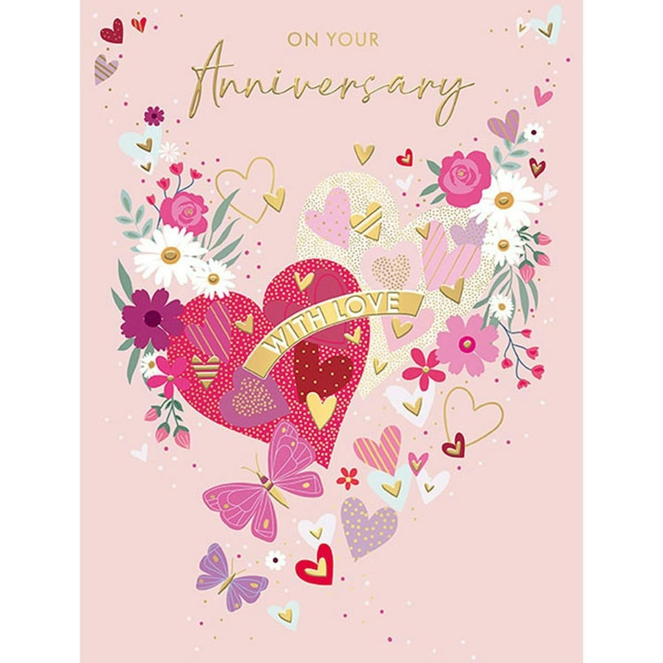 Words 'n' Wishes Congratulations on Your Anniversary Card, Hearts & Flowers Design, Multi-Coloured 21.6 cms x 16.5 cms