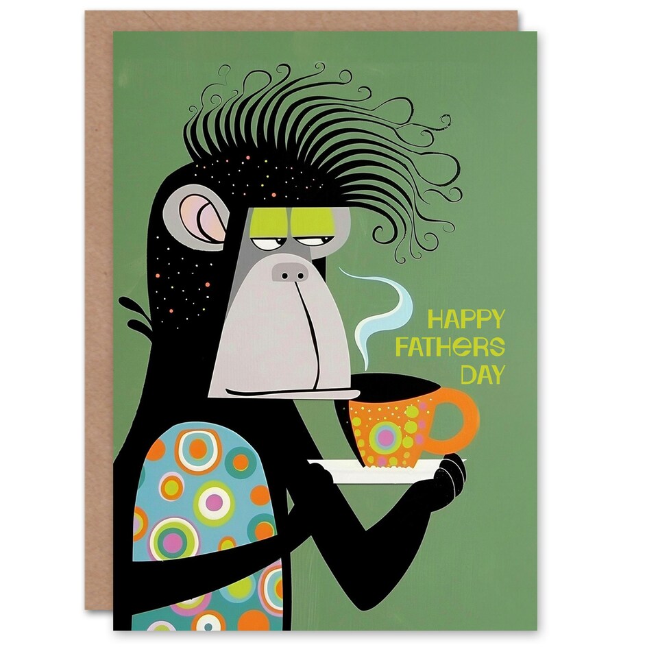 image 1 of Fathers Day Cup Tea Coffee Animal Chimp Lover Dad Card